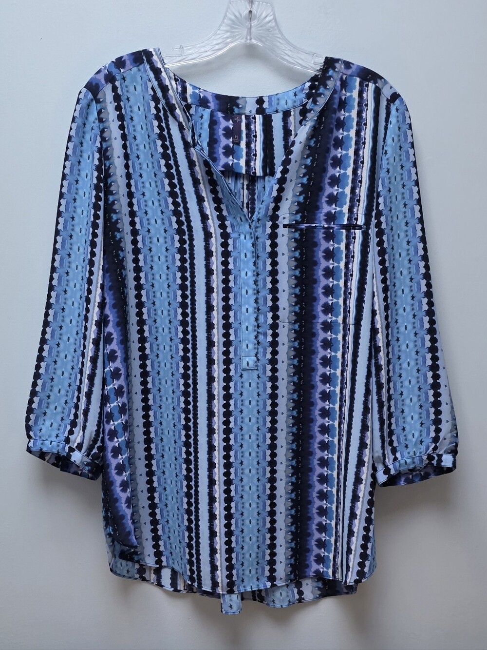 NYJD | Shades of Blue Striped Pattern Blouse, Sz. Petite Large